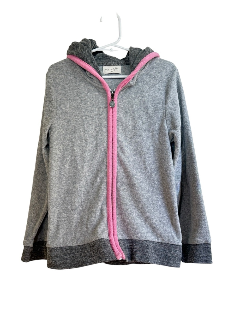 Miki Miette Girls' Gray Hoodie with Rainbow Lightning Accent